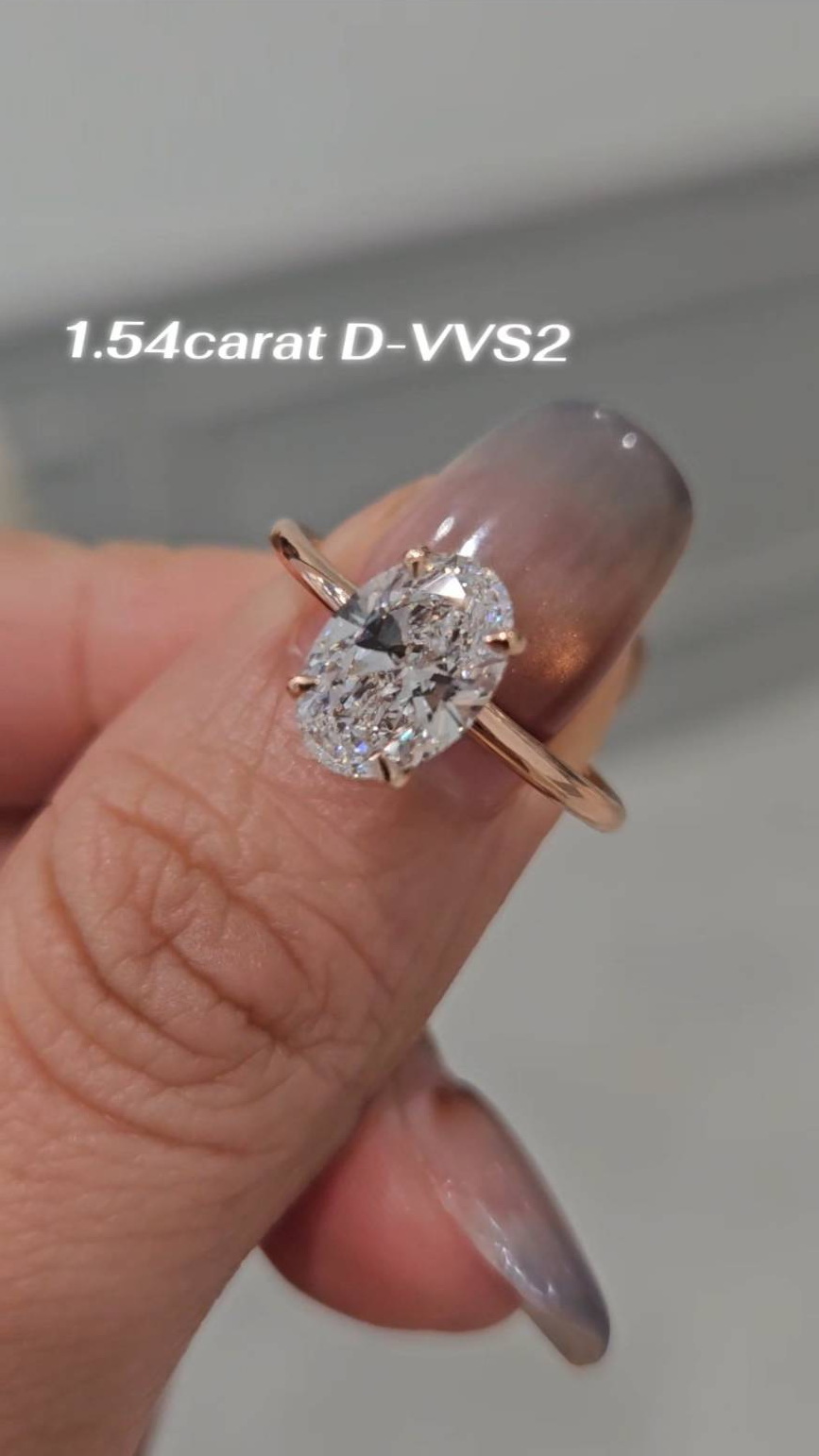 New In! Single Diamond Ring, 1.54 Carat, Oval Solitaire Ring # 414 / Lab Grown Diamond (Size.53) ราคา 39,000 บาท*ส่งฟรี