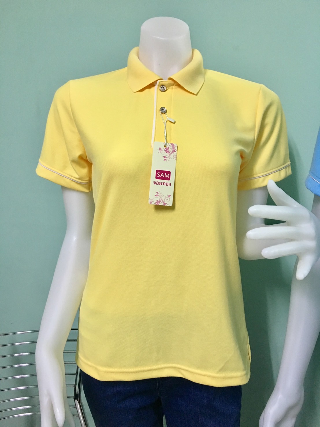 C H shop เสื้อโปโลสีเหลือง ทรงผู้ชายทรงผู้หญิง ชุดทำงาน สีเหลือง