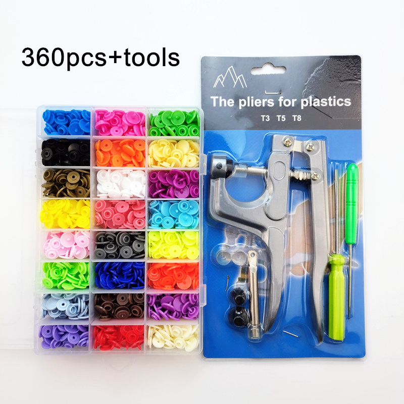 360 Sets T5 Plastic Snap Button With Snaps Pliers Tool Kit & Organizer  Containers,Easy Replacing Snaps, Button Press Machine