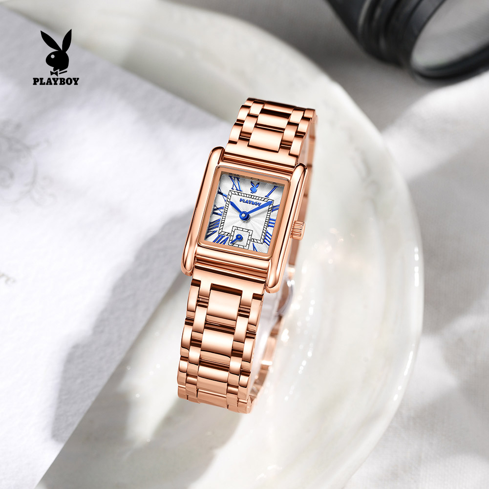 Playboy Women's Wristwatch, Waterproof 30m, Classic Quartz System, Rose Gold Color, Suitable for Every Occasion, Comes with a Cod Gift Box. ราคา 1,059 บาท*ส่งฟรี