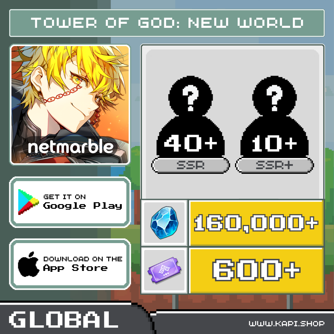 Tower of God: New World (Global) - 160,000+ Suspendium + Random 40+ Ssr Characters + Random 10+ Ssr+ Characters ราคา 320 บาท*ส่งฟรี