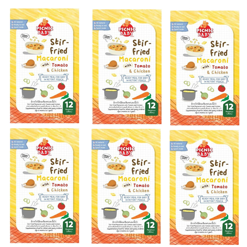 ของใช้แม่และเด็ก ซื้อ 6 แถม 1!! Picnic Baby Food มักโรนีผัดมะเขือเทศและเนื้อไก่ x 6 กล่อง