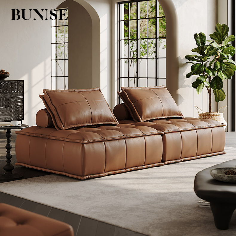 Bunise retro armless tatami leather sofa tb0418 retro Italian leather sofa, tofu block design, no armrests, there are many sizes to choose from, suitable for small living room and condo. ราคา 51,450 บาท*ส่งฟรี