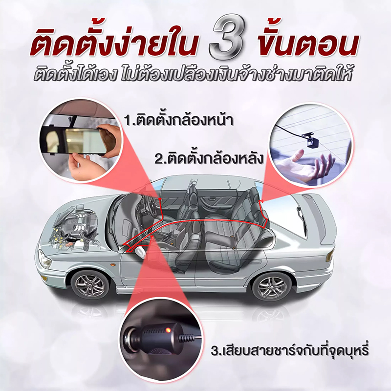 คำอธิบายเพิ่มเติมเกี่ยวกับ [หน้าจอสัมผัส4นิ้ว]Car Camera กล้องติดรถยนต์ Full HD 1296P Dash CAM กล้องหน้ารถ กล้องถอยหลัง หน้าจอLCD วิสัยทัศน์กลางคืนHD วีดีโอรีไซเคิล เมนูภาษาไทย รับประกัน1ปี