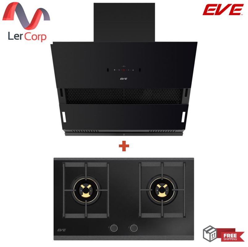 (EVE) เครื่องดูดควันติดผนัง HC-ARIA-90 + เตาแก๊ส 2 หัว แบบฝัง ฐานกระจก HB76-BLACKFOREST/BG ราคา 24,990 บาท*ส่งฟรี