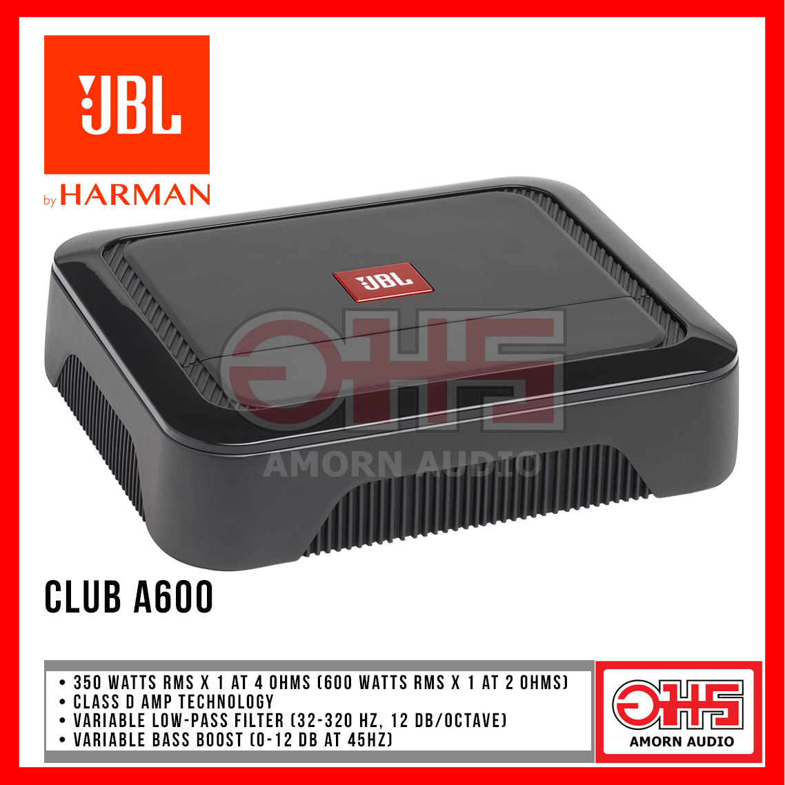 JBL Club A600 | High performance car amplifier | Class D amp technology | 350 watts RMS x 1 at 4 ohms ราคา 8,590 บาท*ส่งฟรี
