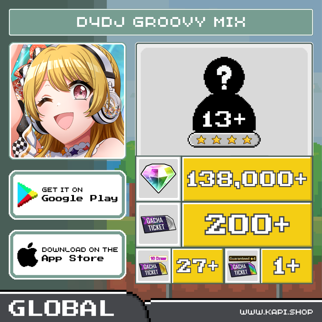 D4DJ Groovy Mix (Global) - 138,000+ Diamonds + Random 4-Star Characters 13 or More. ราคา 395 บาท*ส่งฟรี