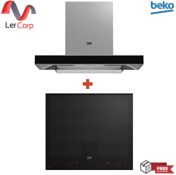 (Beko) เครื่องดูดควัน แบบติดผนังขนาด 90 ซม. HCB93241X + เตาแม่เหล็กไฟฟ้าแบบฝัง ขนาด 60 ซม. 8 zone HII 68811 NT ราคา 42,990 บาท*ส่งฟรี