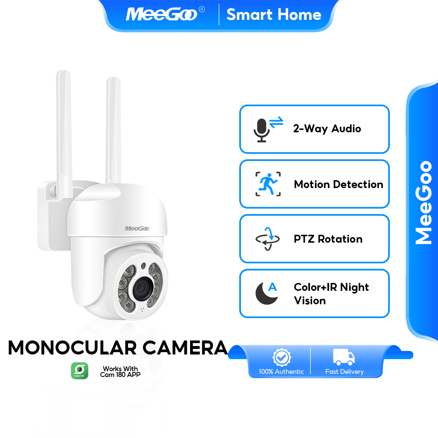 Meegoo 3Mp Wifi Indoor Ptz Camera, Home Security Camera, Pixels, Resolution 2304*1296, Automatic Person Tracking, Night Color Image, Two-Way Audio, Supports Cam180 Alexa Google Home App. ราคา 599 บาท*ส่งฟรี
