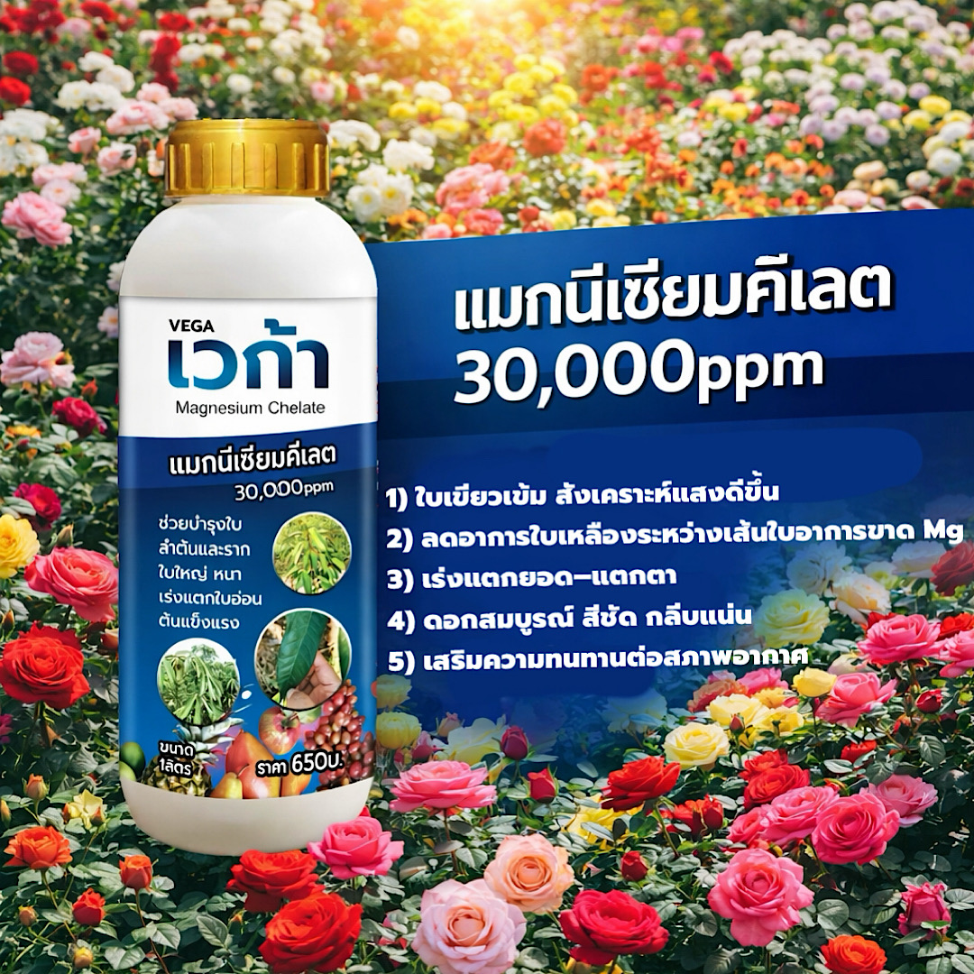 Magnesium 3.0% Rose, Nourishes Leaves, Green Leaves, Thick Leaves, Excellent Leaf Splitting, Concentrated Magnesium Chloride, 1 Liter. ราคา 186 บาท*ส่งฟรี