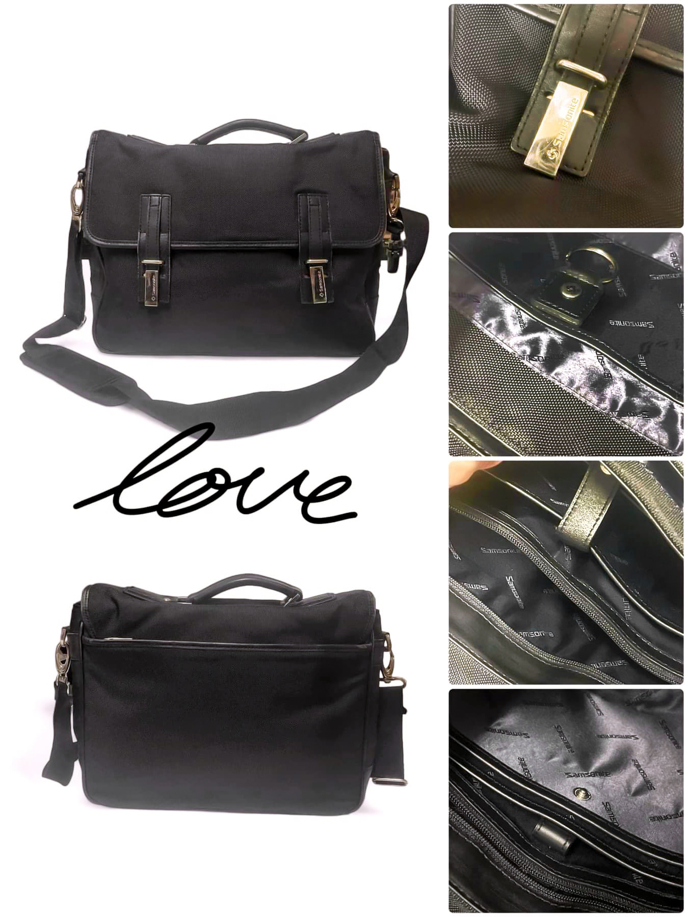 กระเป๋า Samsonite มือสอง ทรงแมสเซ็นเจอร์ เป็นผ้าแคนวาสผสมหนัง ราคา 1,290 บาท*ส่งฟรี