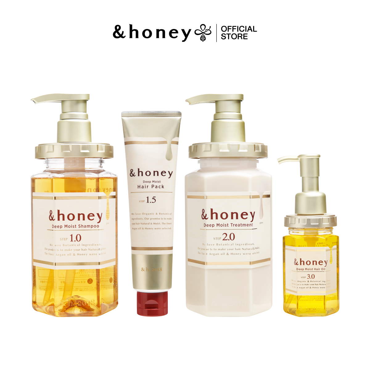 [Deep Moist 4 Steps] &Honey Deep Moist Shampoo 440ml + Hair Pack 130g + Treatment 445g + Hair Oil 100ml ราคา 1,550 บาท*ส่งฟรี