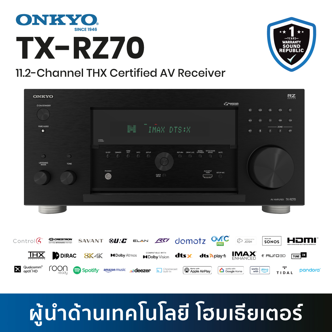 Onkyo TX-RZ70 Receiver 11.2 Channel รีซีฟเวอร์ ที่สุดของขุมพลัง ราคา 119,900 บาท*ส่งฟรี