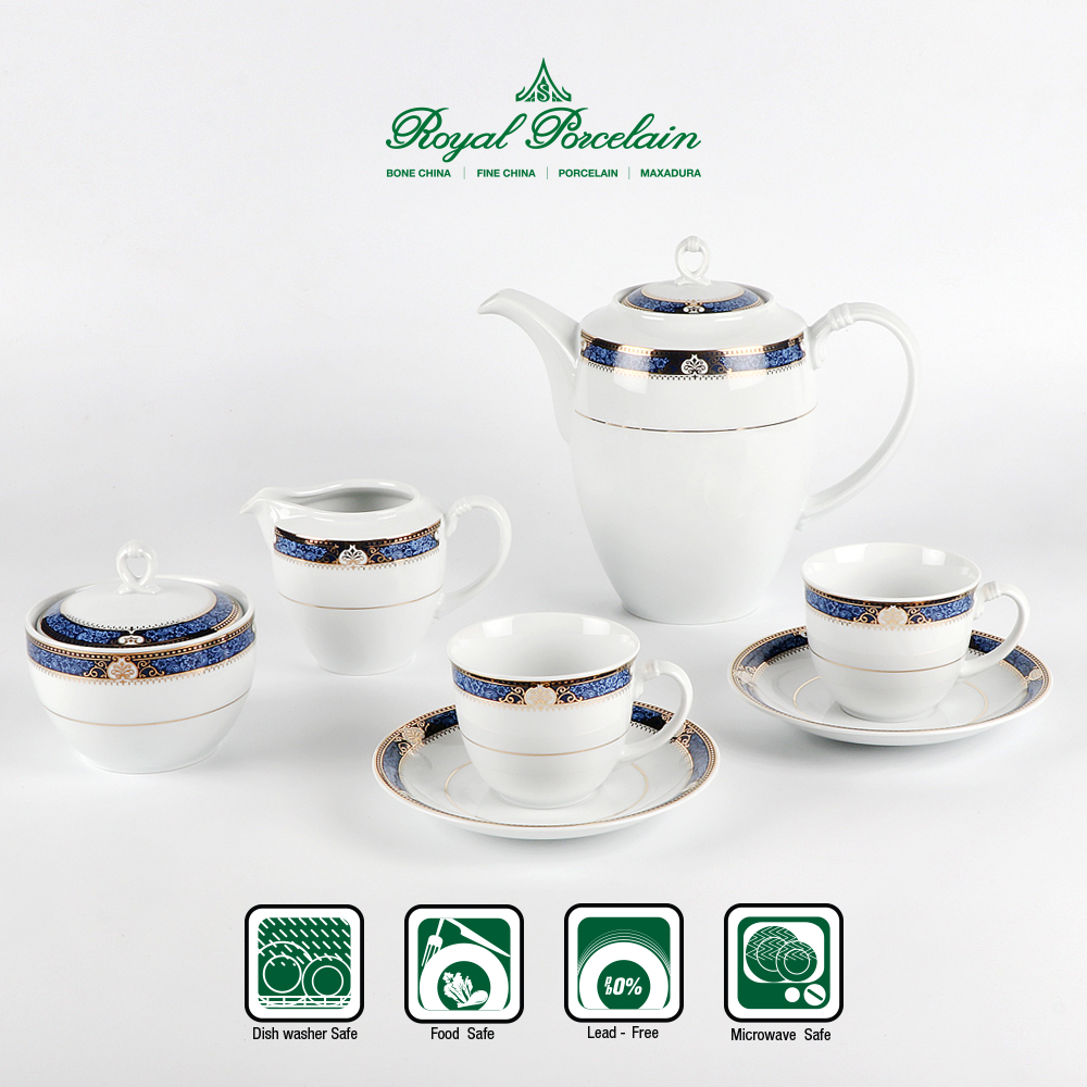 Royal Porcelain ชุดกาแฟ 9 ชิ้น ลวดลาย PRECIOUS BLUE เนื้อพอร์ชเลน เหมาะสำหรับ 2 ท่าน แบรนด์รอยัล ปอร์ซเลน เซรามิคเกรดพรีเมี่ยม ราคา 1,750 บาท*ส่งฟรี