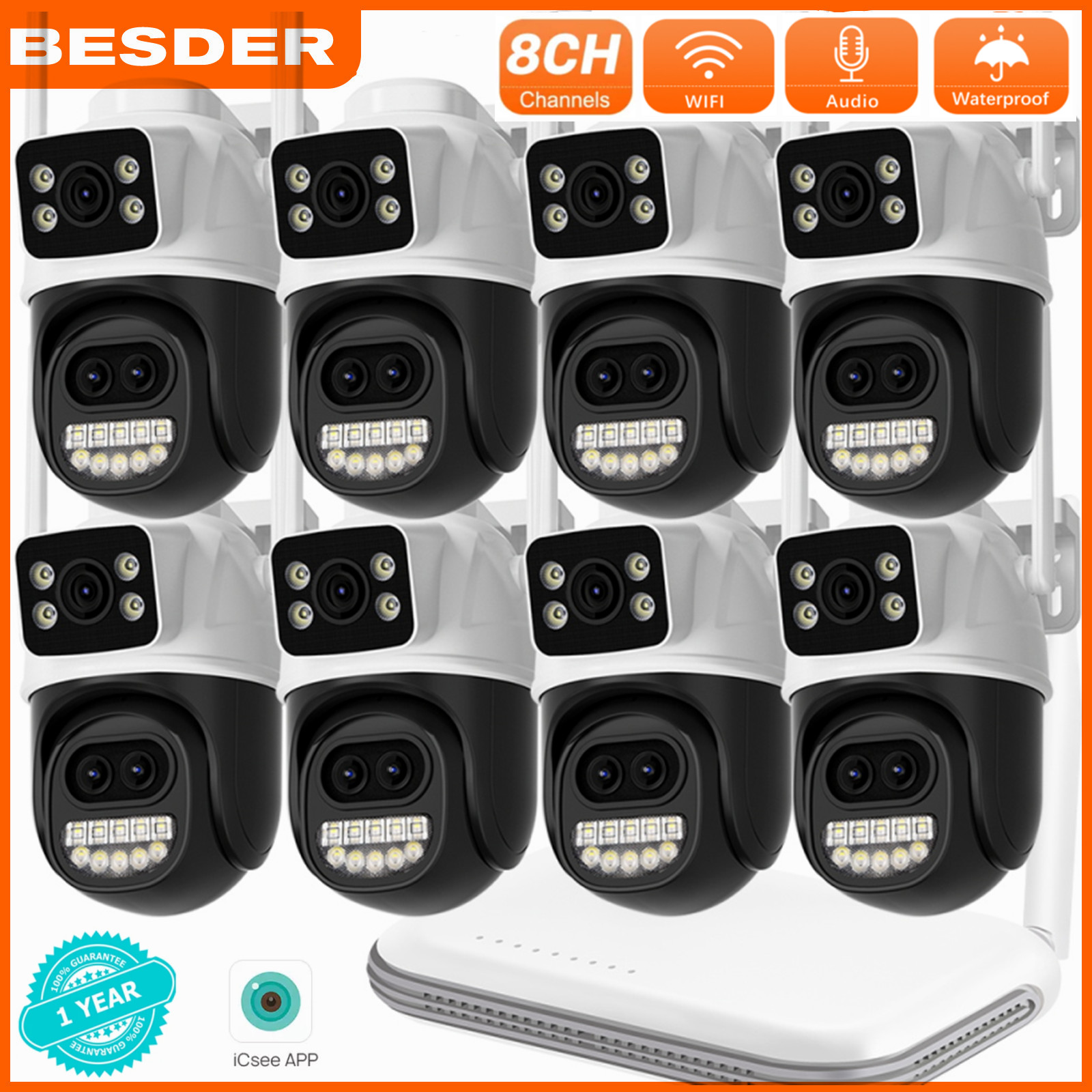 BESDER 12MP 8CH Mini NVR กล้องวงจรปิด WiFi กล้อง IP หน้าจอคู่การติดตามอัตโนมัติ Ai Human Detection กันน้ำกลางแจ้ง 8X ซูมสี Night Vision ชุดกล้องวงจรปิด CCTV ราคา 3,877 บาท*ส่งฟรี