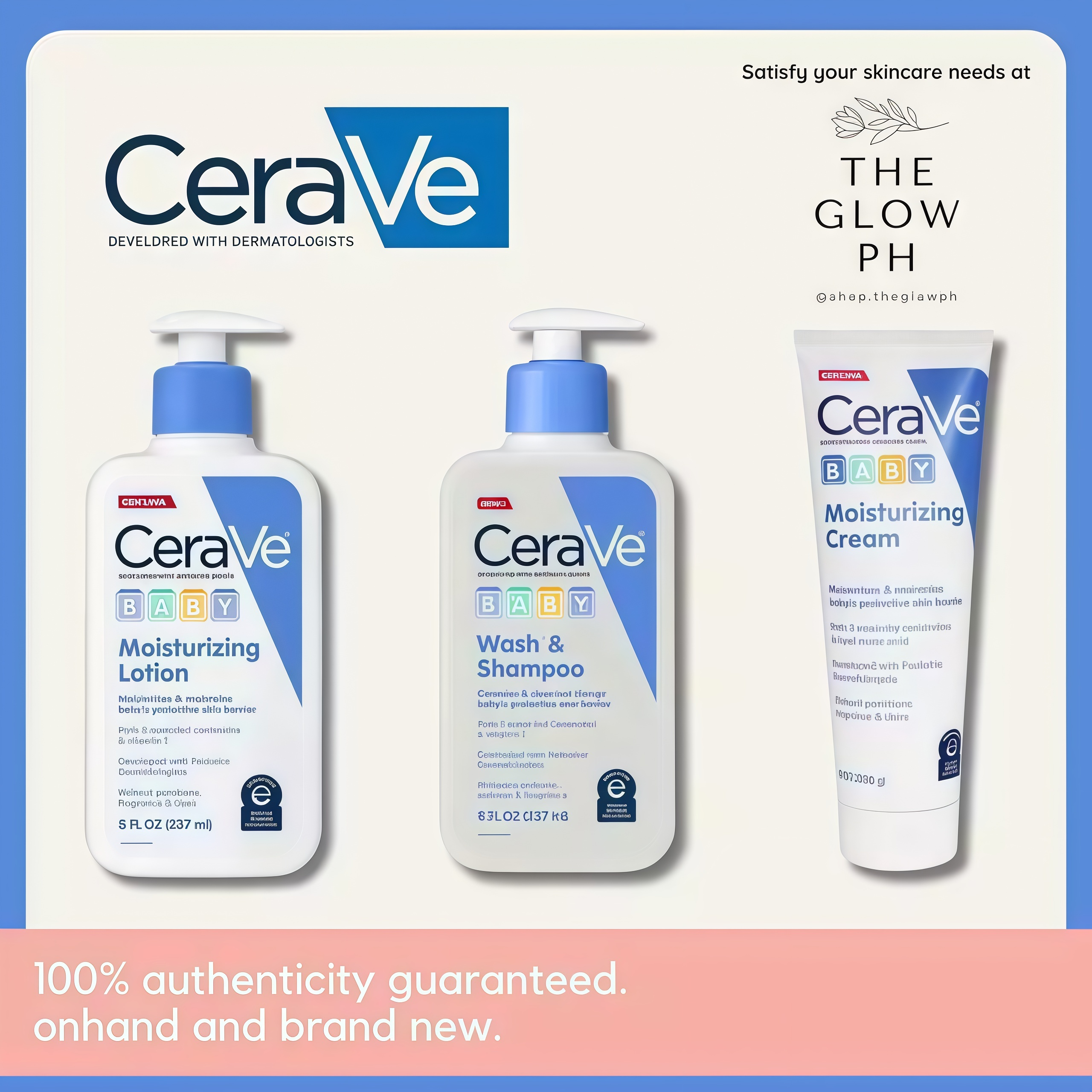 Cerave Baby Moisturizing Lotion 236Ml&Moisturizing Lotion Cream 142g Soothes Itchy, Dry Skin, Eczema, Long-Lasting Moisturizing, Gentle Formula. ราคา 185 บาท*ส่งฟรี
