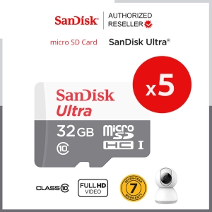 สินค้า [สุดคุ้มแพ็ค 5 ชิ้น] SanDisk MicroSDHC Card Ultra ความเร็ว 100MB/S 32GB Class10 (SDSQUNR-032G-GN3MN *5) TFcard เมมโมรี่การ์ด แซนดิส  กล้องวงจรปิดภายใน