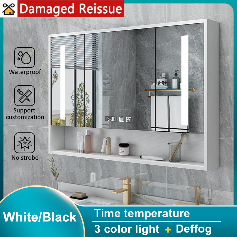 kingdom Modern Minimalist Bedroom Bathroom Bathroom Solid Wood Large-capacity Mirror Cabinet Intelligent Multi-style Touch Screen Mirror Cabinet Multi-functional with LED Fashionable All-match Home Essential Mirror Cabinet ราคา 4,400 บาท*ส่งฟรี