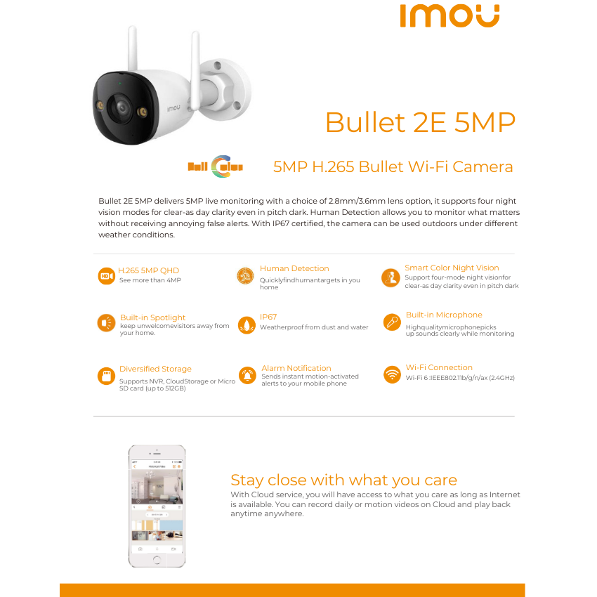 Imou Bullet 2E F52Fp Wireless Camera 5Mp Outdoor Waterproof Ip67 | Supports Sd Card, Selectable Capacity. ราคา 1,540 บาท*ส่งฟรี