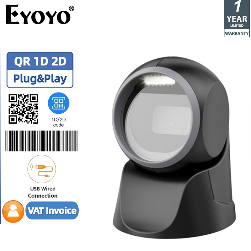 Evnvn 1D 2D Hands-Free Desktop Barcode Scanner Strong Decoding Capability Automatic Sensing Scanning USB wired Bar code Reader QR Code Scan Work with POS PC Computer ราคา 899 บาท*ส่งฟรี