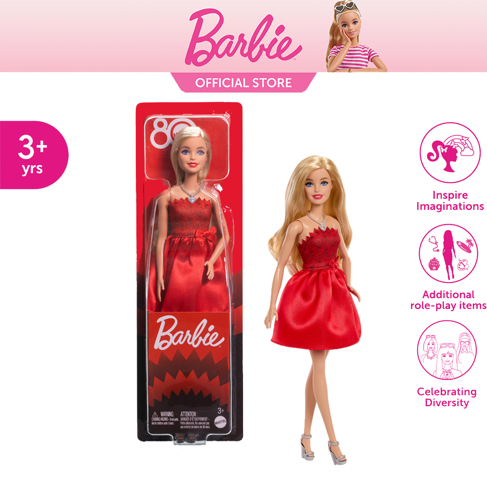 Barbie Mattel 80th Ruby-Red Celebration Blonde Fashion Doll ตุ๊กตาบาร์บี้ รุ่นฉลอง 80 ปี แมทเทล JGD25 ราคา 675 บาท*ส่งฟรี