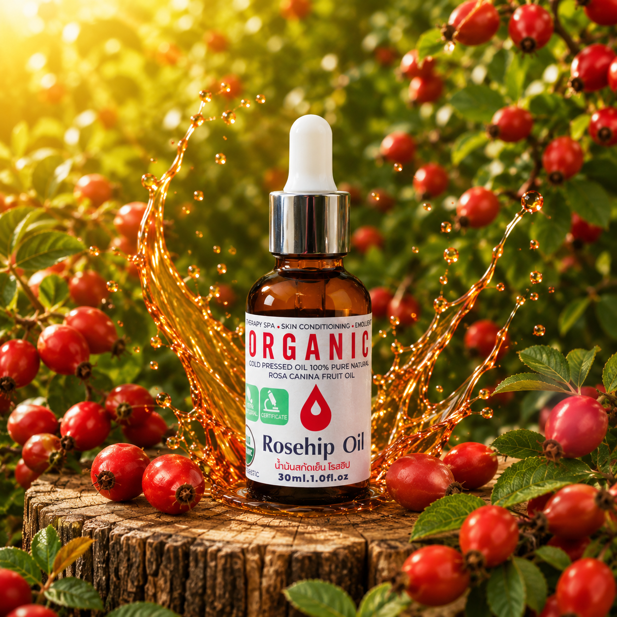 Rosehip Oil Organic Cold Pressed CO2 Unrefined 100% Pure Natural 30-100ml ราคา 240 บาท*ส่งฟรี