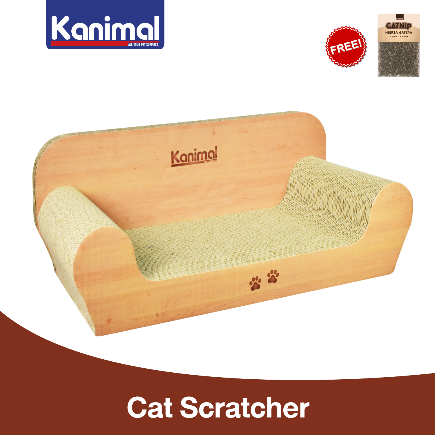 Kanimal Cat Toy Cat Nail Scratcher Jumbo Sofa Shaped Wood Patterns For All Life Stages Cats Size L 55x27x20 cm. Free! Catnip ราคา 353 บาท*ส่งฟรี