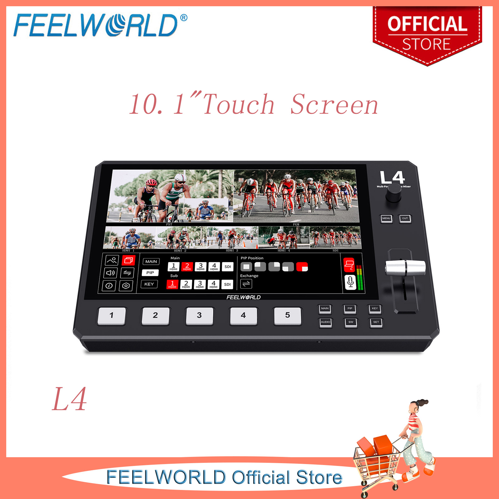 FEELWORLD L4 Multi-camera Video Mixer Switcher 10.1inch LCDTouch Screen HDMI and SDI Output Rugged and Durable Aluminium Housing ราคา 21,904 บาท*ส่งฟรี