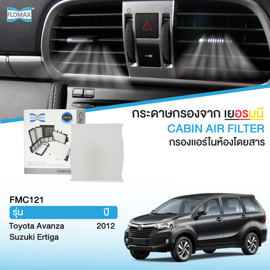 อุปกรณ์ประดับยนต์และชิ้นส่วนยานยนต์ Flomax FMC121 กรองแอร์รถยนต์ กรองแอร์ในห้องโดยสาร Toyota รุ่น โตโยต้า อแวนซา 2012 ,ซูซูกิ เออร์ติก้า