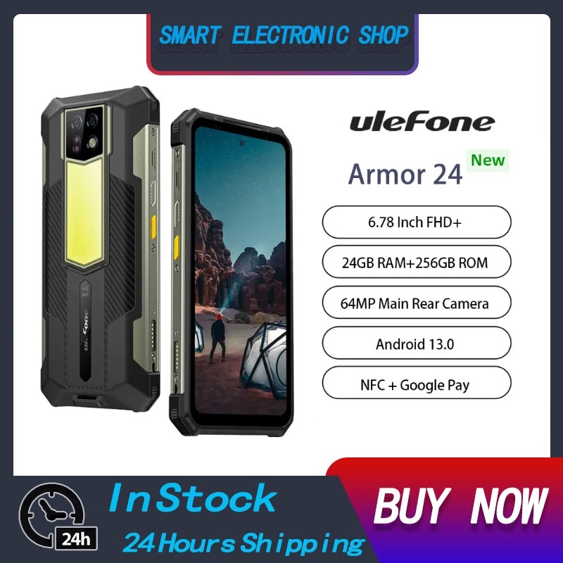 Ulefone Armor 24 Waterproof Rugged Smartphones 6.78Inch 24GB+256GB Android 13 Mobile Phone 64MP Camera 22000mAh 4G Cellphone NFC ราคา 9,900 บาท*ส่งฟรี
