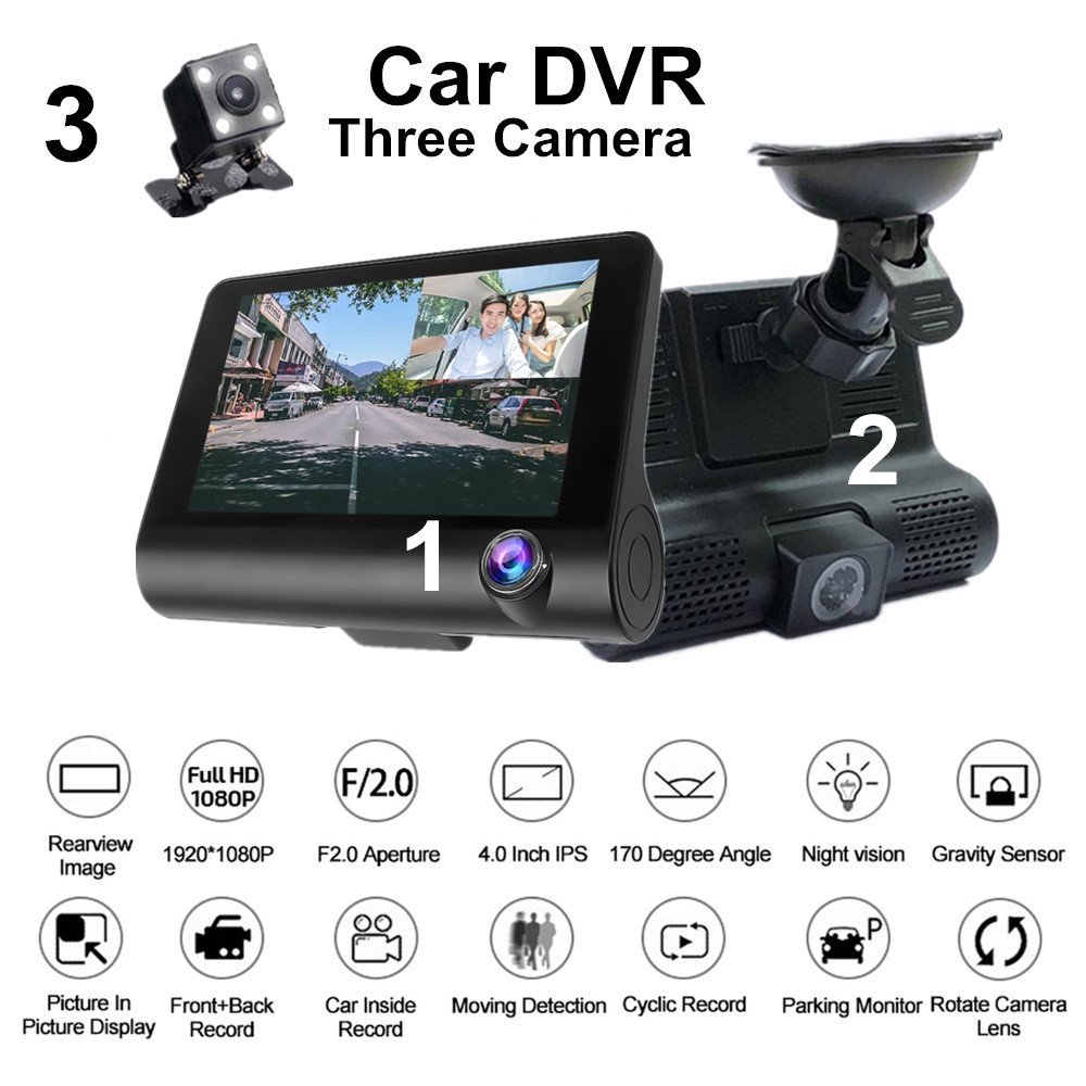 Asawin WiFi Dash Camera 3.16In IPS Double Cameras for Car Video