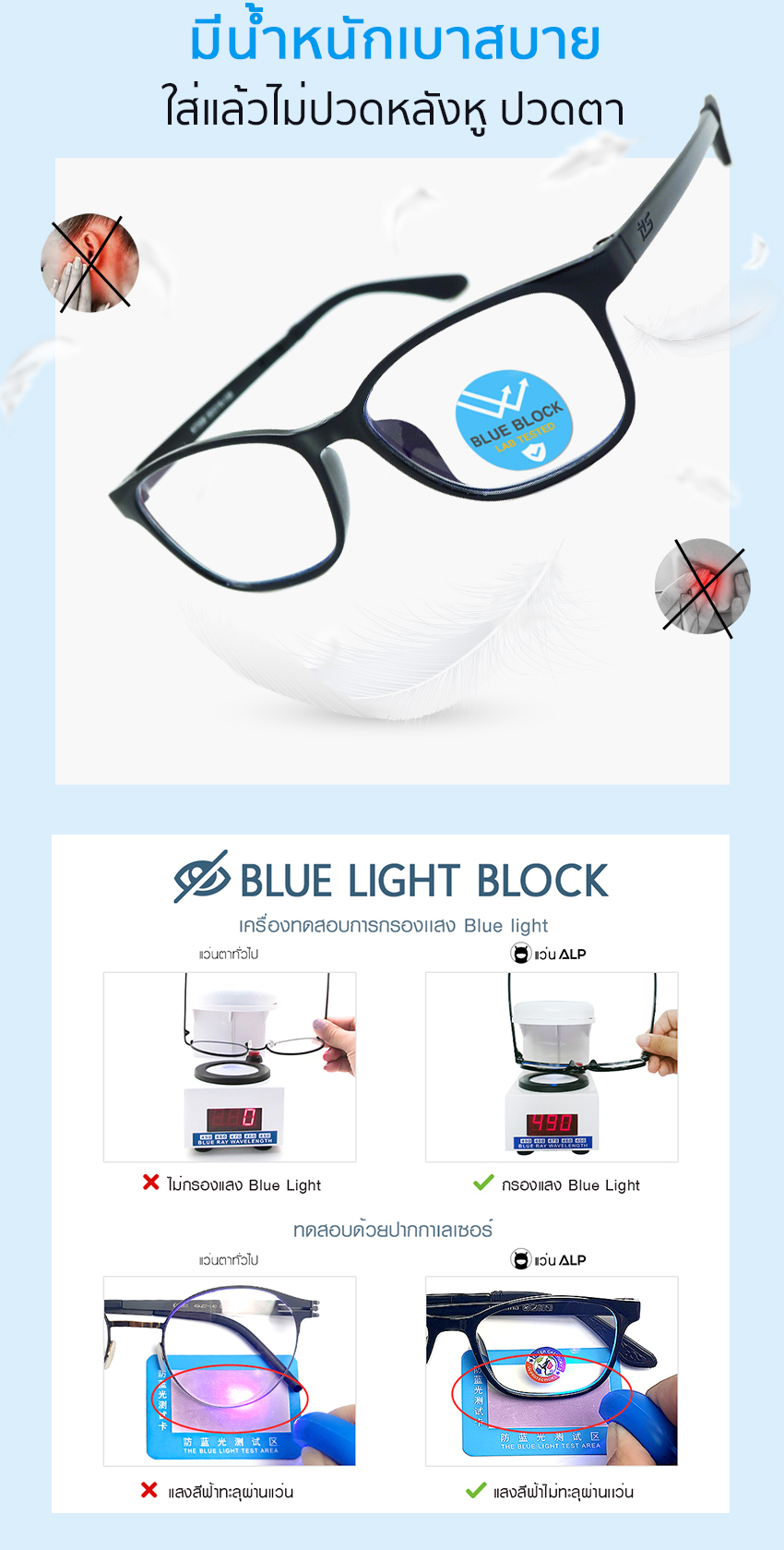 ภาพอธิบายเพิ่มเติมของ [โค้ดส่วนลดสูงสุด 100] ALP Computer Glasses แว่นกรองแสง แว่นคอมพิวเตอร์ แถมกล่องและผ้าเช็ดเลนส์ กรองแสงสีฟ้า Blue Light Block กันรังสี UV, UVA, UVB  รุ่น ALP-E014