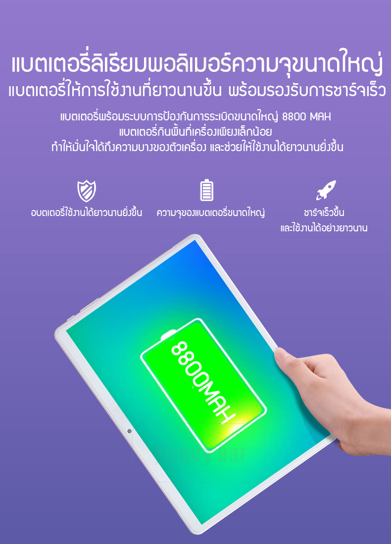 ภาพประกอบของ HB.แท็บเล็ตสมาร์ทโฟน ขนาด 10.1 นิ้ว รองรับภาษาไทยและอีกหลากหลายภาษา  Ram 8Gb + Rom 128Gb , สองซิม  Android 9.0