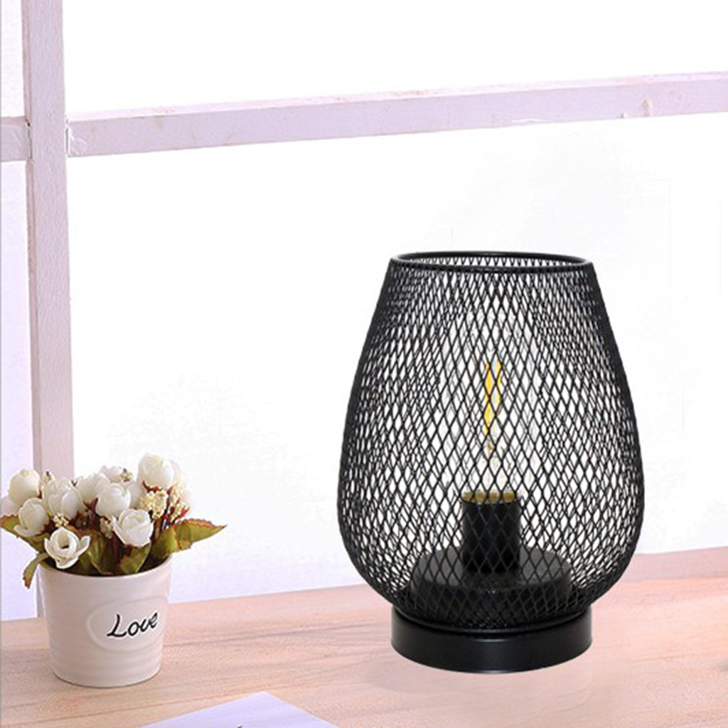 Nordic Table Lamp, Iron Wire Birdcage Shape Battery Powered Nightlight Bedside Light Nightstand Bedroom Lighting Decorations