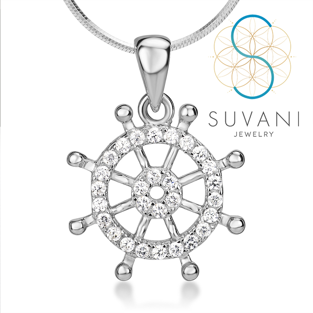 Suvani Jewelry - 925 Sterling Silver Cubic Zirconia CZ Nautical Navy Sailor Ship Wheel Symbol Pendant Necklace 18" ราคา 490 บาท*ส่งฟรี
