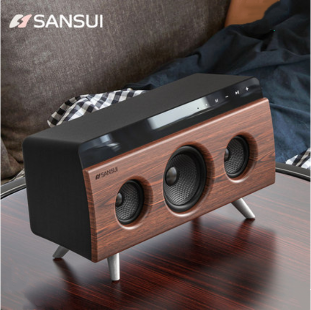 Sansui คุณภาพสูงบ้านไร้สายบลูทู ธ ลำโพงเสียงรอบทิศทางสูง 3D ไม้มินิย้อนยุคคอมพิวเตอร์เดสก์ท็อปลำโพงมินิซับวูฟเฟอร์