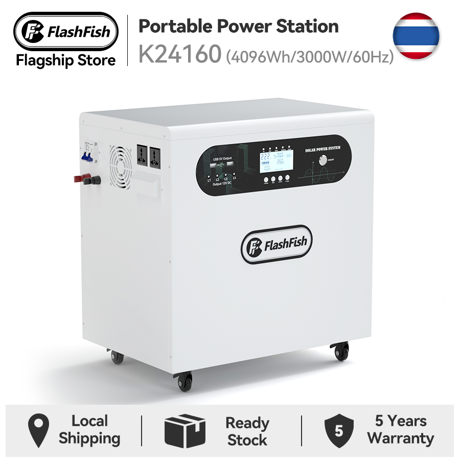 FlashFish K48160 5000 Watts Power Station เครื่องกําเนิดไฟฟ้า 5000 วัตต์ 8196Wh 50Hz สถานีพลังงานแสงอาทิตย์ LiFePO4 แบตเตอรี่ชุดพลังงานแสงอาทิตย์พร้อมอินเวอร์เตอร์และแบตเตอรี่สํารองไฟฉุกเฉินสําหรับเครื่องปรับอากาศหม้อหุงข้าวเครื่องเป่าผม ราคา 107,699 บาท*ส่งฟรี