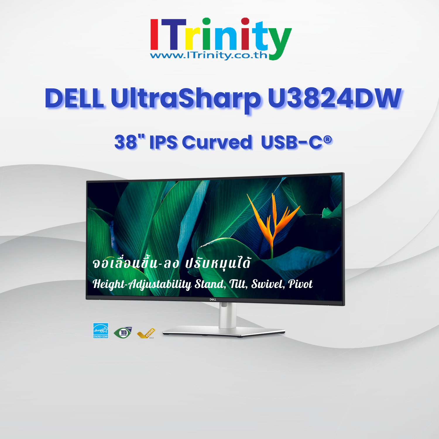 Dell U3824DW UltraSharp 38 Curved USB-C Hub Monitor เดลล์ จอ มอนิเตอร์ 38 นิ้ว จอโค้ง IPS 100% sRGB 60Hz  รับประกัน 3 ปี Onsite - ยี่ห้อ Dell ราคา 38,900 บาท*ส่งฟรี