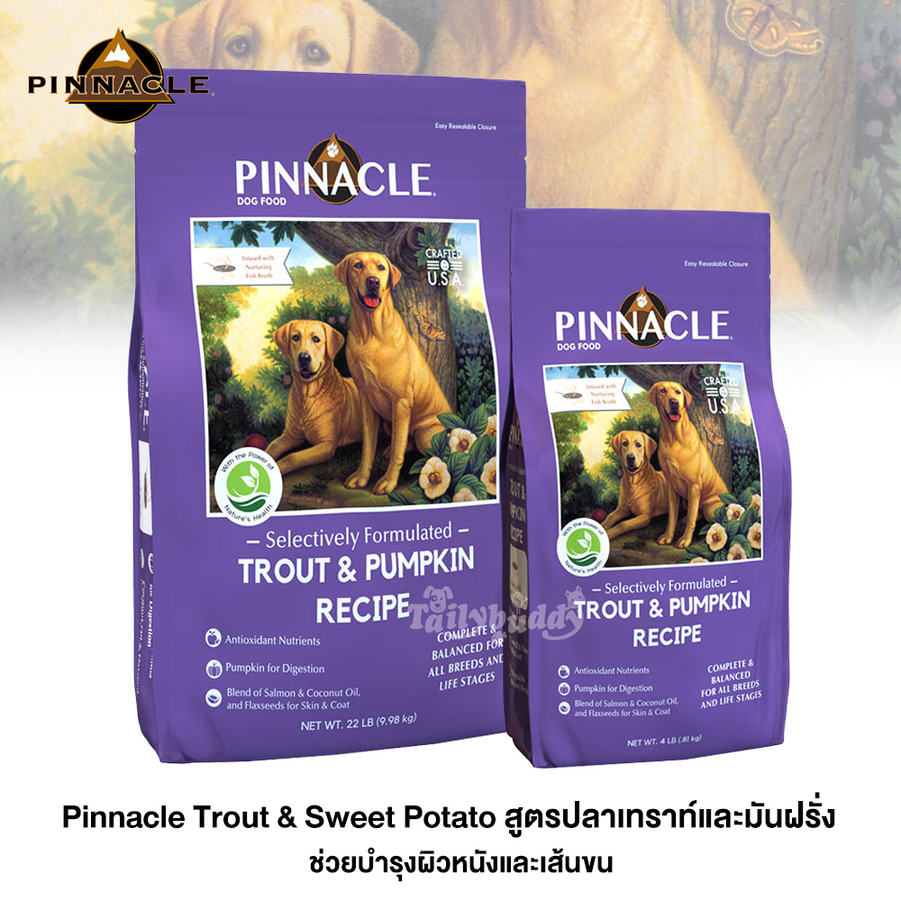 Pinnacle Holistic Trout (Grain Free) อาหารเม็ดสูตรปลาเทราท์และฟักทอง โฮลิสติก สำหรับสุนัขทุกสายพันธุ์ ราคา 1,269 บาท*ส่งฟรี
