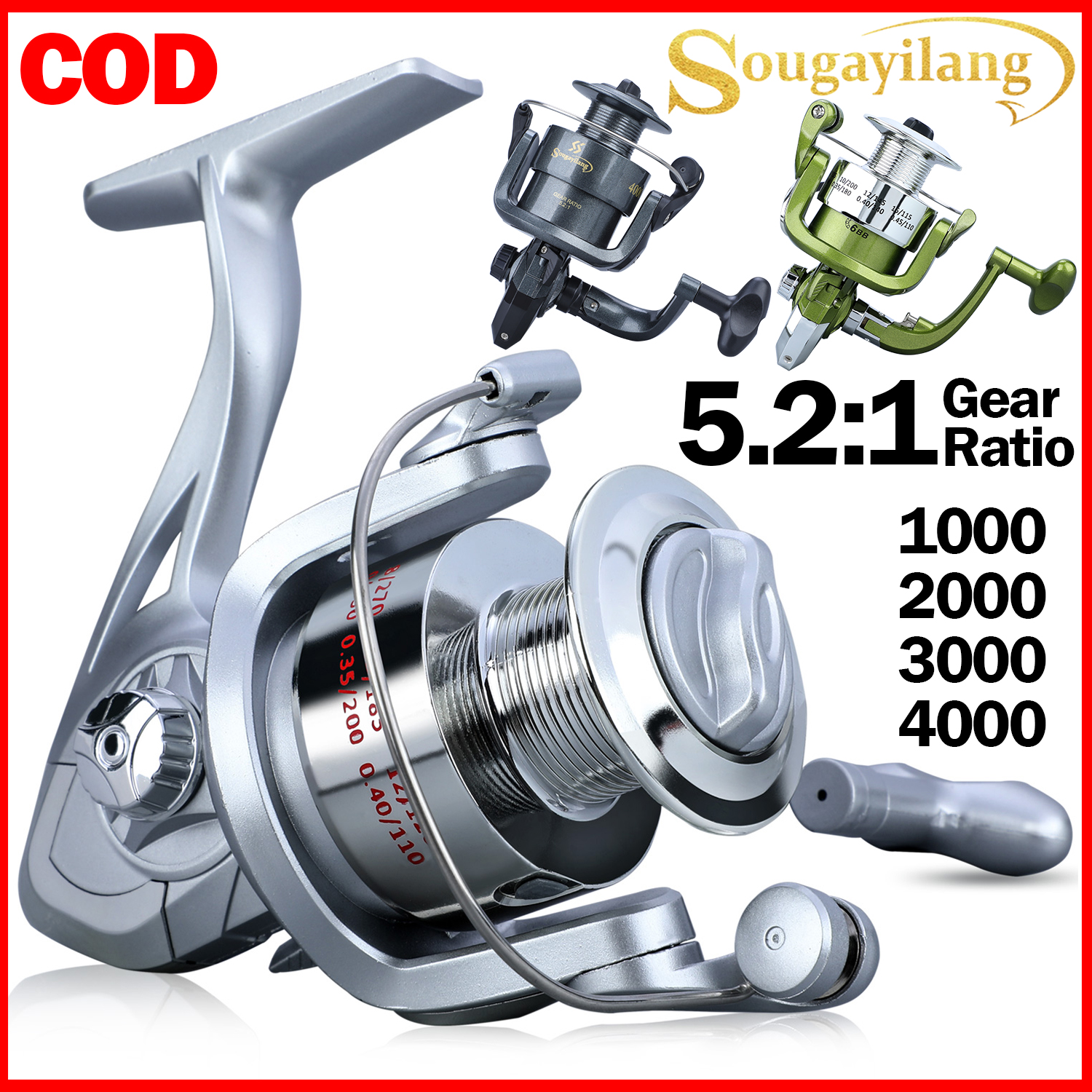 Sougayilang รอกตกปลา รอกสปินนิ่ง อัตราทดเกียร์ 1000-4000 รอกสปินนิ่ง รอกตกปลาสปินนิ่ง 8กก รอก สปิน ด้ามจับ รีลปั่น รอกเบส กีฬาตกปลา ราคา 119 บาท*ส่งฟรี