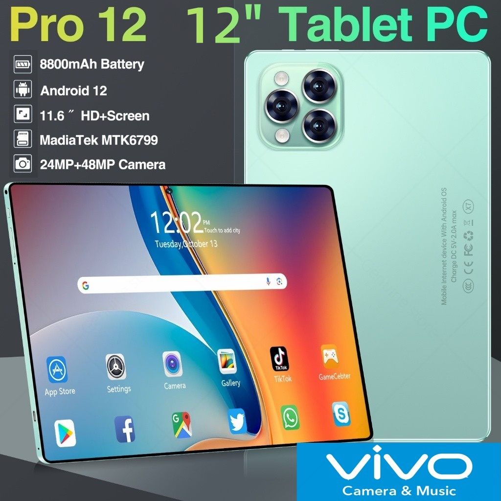 (ใหม่) แท็บเล็ตอัจฉริยะ VIV0 Pro12 12.0 นิ้ว RAM 16GB+ROM 512GB, 120hz, 8800mAh รองรับ Bluetooth/จดจำใบหน้า/WIFI/SIM เต็มจอ ส่วนลดจำกัดเวลา ของแท้ 100% (COD) ราคา 1,099 บาท*ส่งฟรี