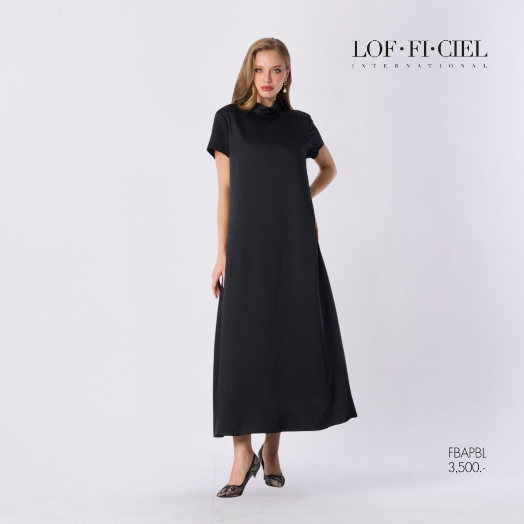 LOF-FI-CIEL Maxi dress Silk satin เดรสยาว แขนสั้น สีดำ FBAPBL ราคา 3,500 บาท*ส่งฟรี