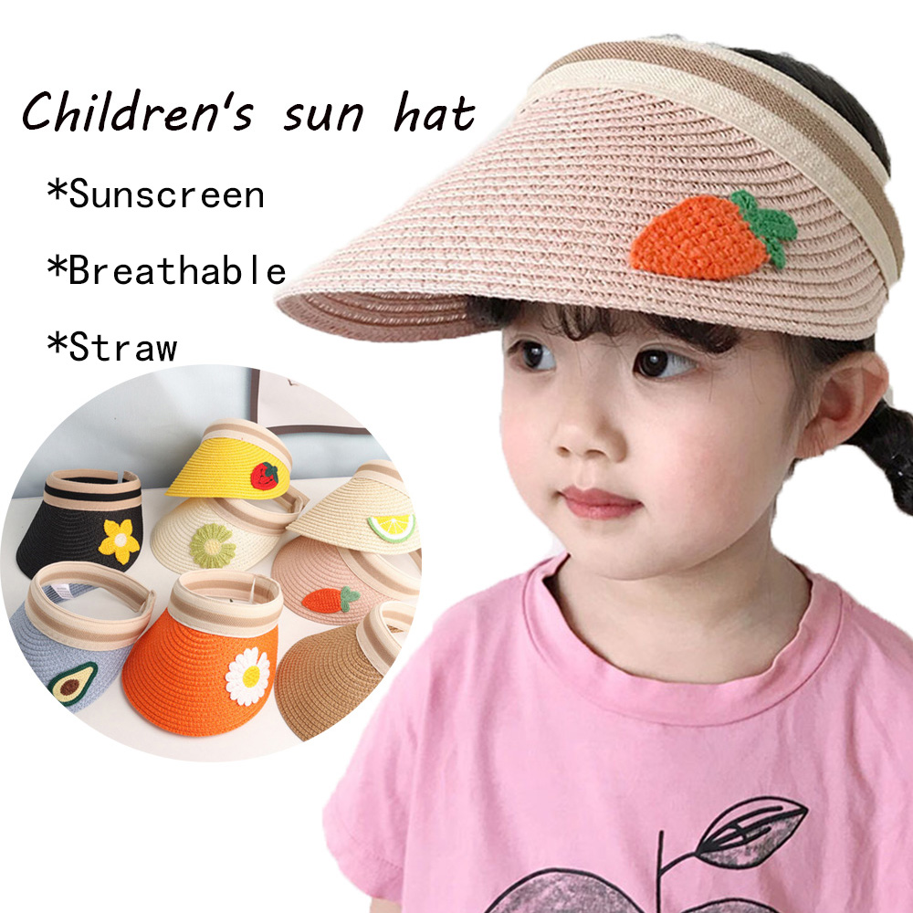 HARMU สาวผลไม้กระบังแสงด้านบนชายหาดฤดูร้อนหมวกกันแดดของเด็กหมวกฟางหมวกเด็ก