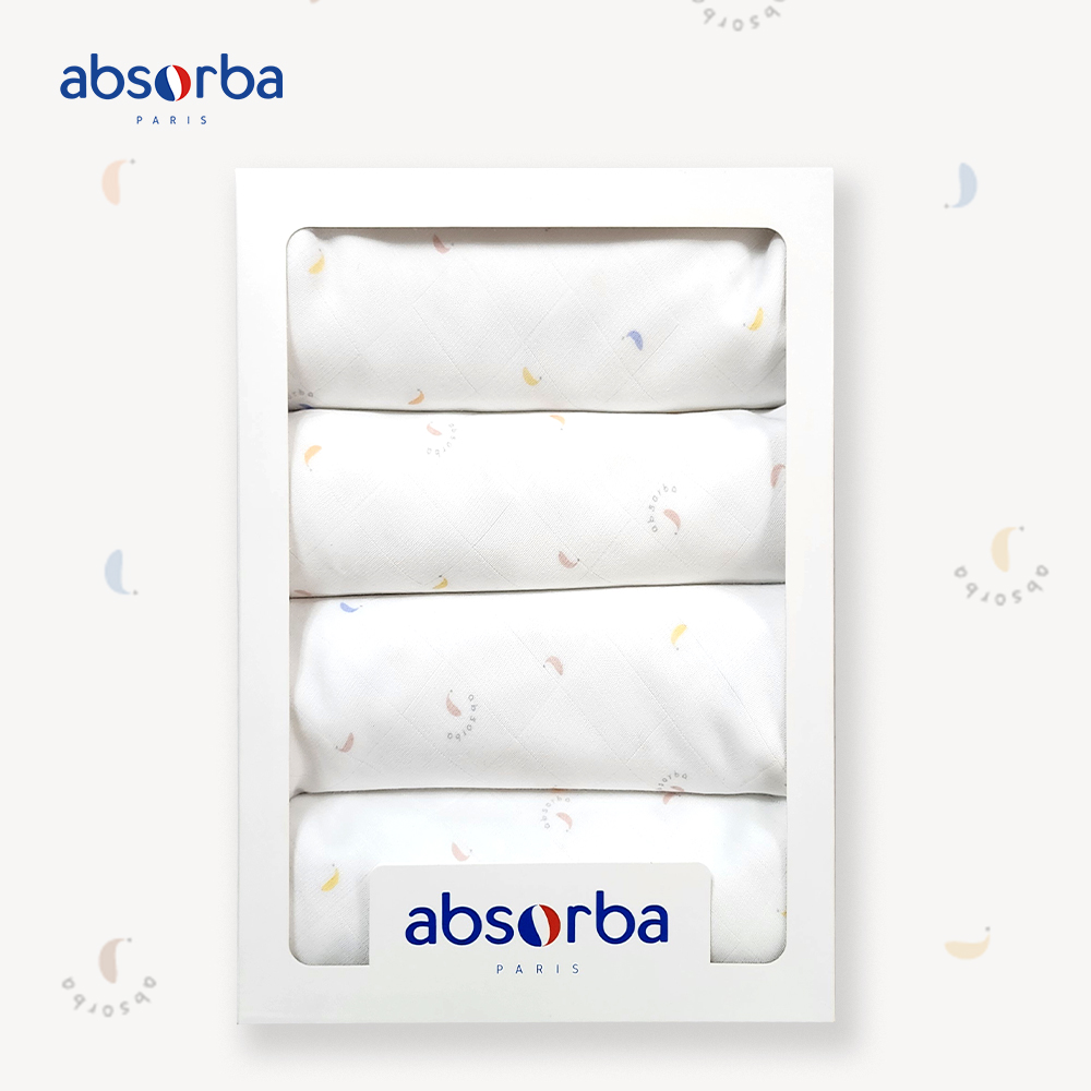 แอ็บซอร์บา (แพ็ค 4 ผืน) ผ้าอ้อมเด็กแรกเกิด Bamboo Extra Soft ขนาด 30x30 นิ้ว ทอ 2 ชั้น ลาย Bamboo Print ราคา 759 บาท*ส่งฟรี