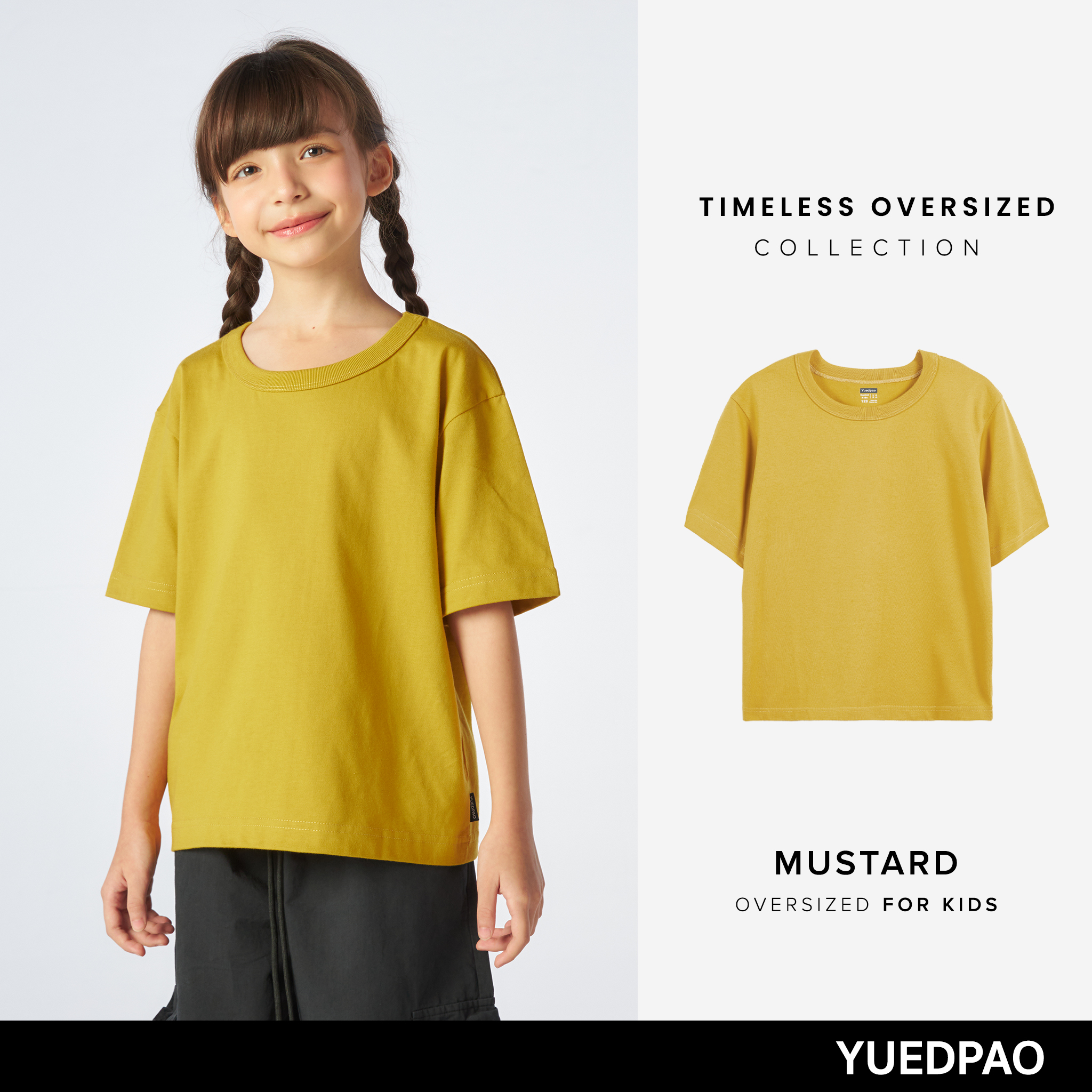 Yuedpao Kids Timeless Oversized เสื้อยืดเด็ก สีสดใส สไตล์มินิมอล ผ้านุ่ม สัมผัสเบาสบาย ไม่ย้วย ไม่หด ไม่ต้องรีด สี Mustard ราคา 161 บาท*ส่งฟรี