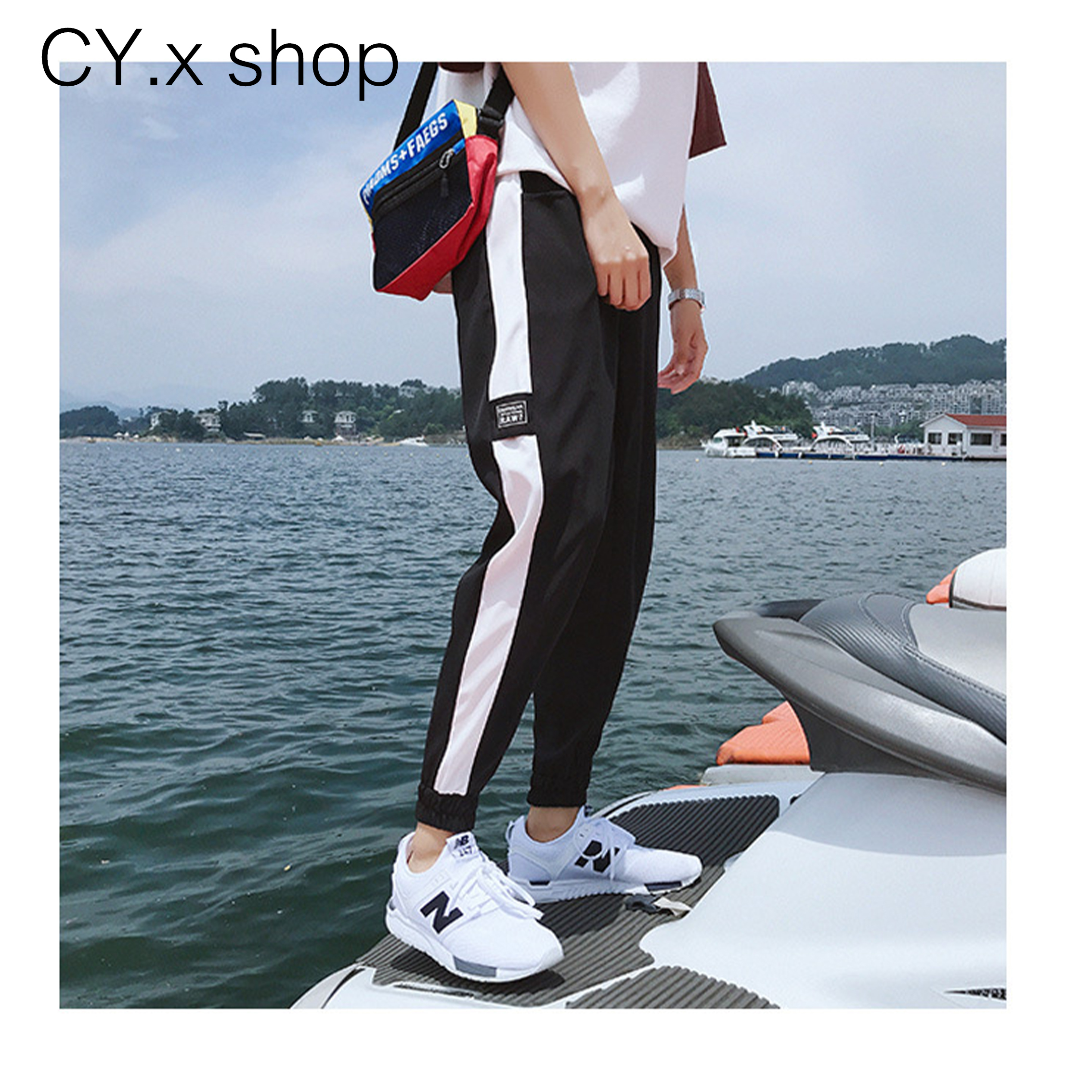 CYxs มาใหม่ใหม่！กางเกงขายาว กางเกงผู้ชาย  สไตล์กรุงลอนดอน LONDON   กางเกงขายาว  แถบสีขาวใหญ่ กางเกง 9 ส่วน   จากจากสหราชอาณาจักร