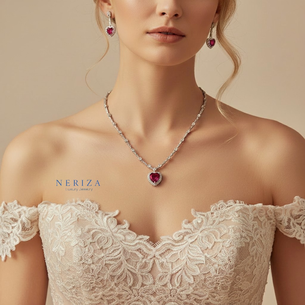 Neriza Jewelry/Premium Synthetic Diamond Jewelry Set, Sparkling Like Real Diamonds. Bridal Jewelry, Diamond Necklace Nzc029 ราคา 2,900 บาท*ส่งฟรี