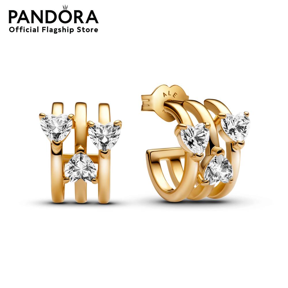 Pandora Hearts and lines 14k gold-plated hoop earrings ราคา 7,267 บาท*ส่งฟรี