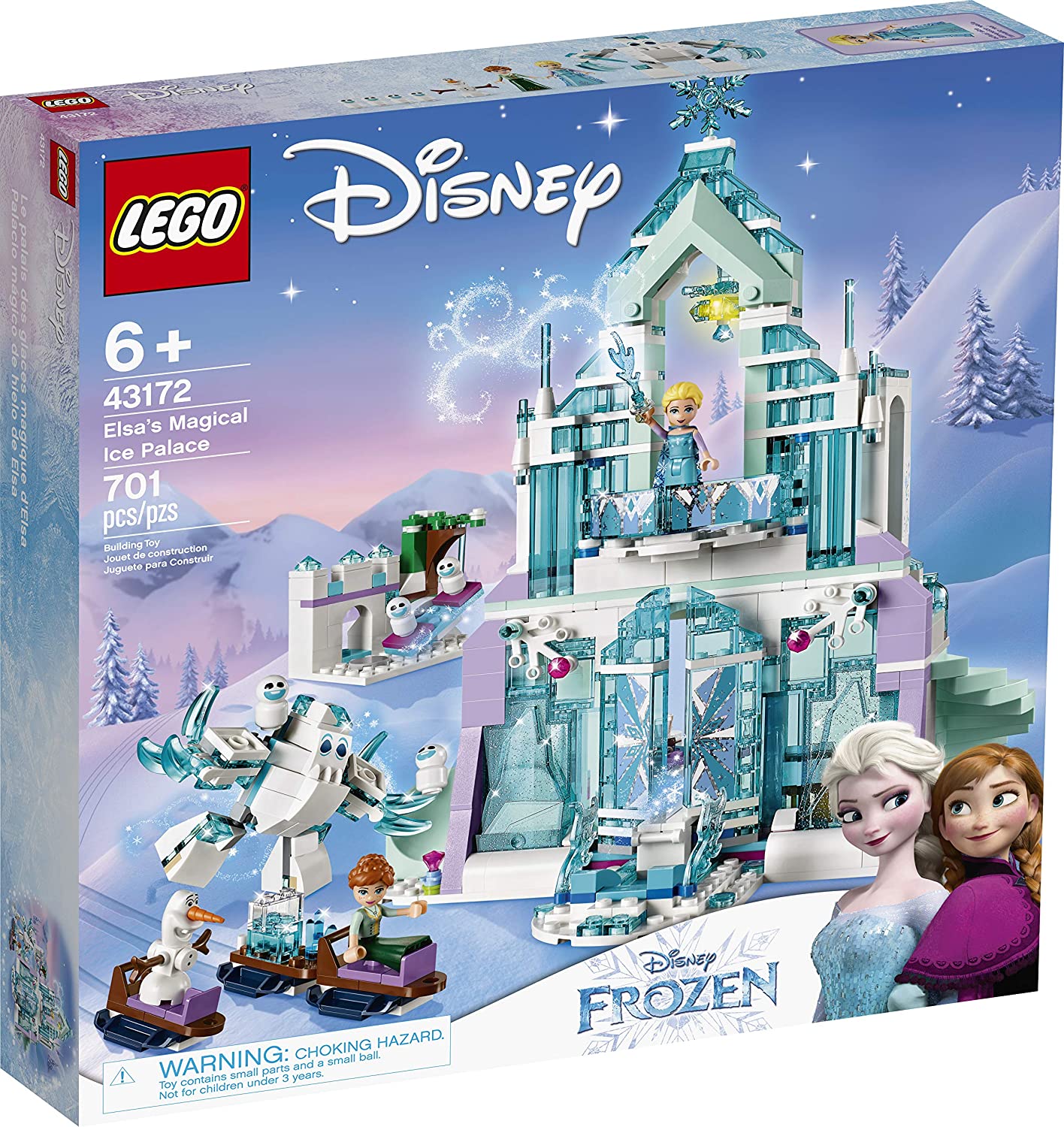 From Denmark】LEGO Disney Princess Elsa Magic Ice Palace 43172 toy castle  puzzle set with mini dolls, castle toy set with famous Frozen characters,  including Aisha, Olaf, Anna, and more. (701 pieces) Guaranteed