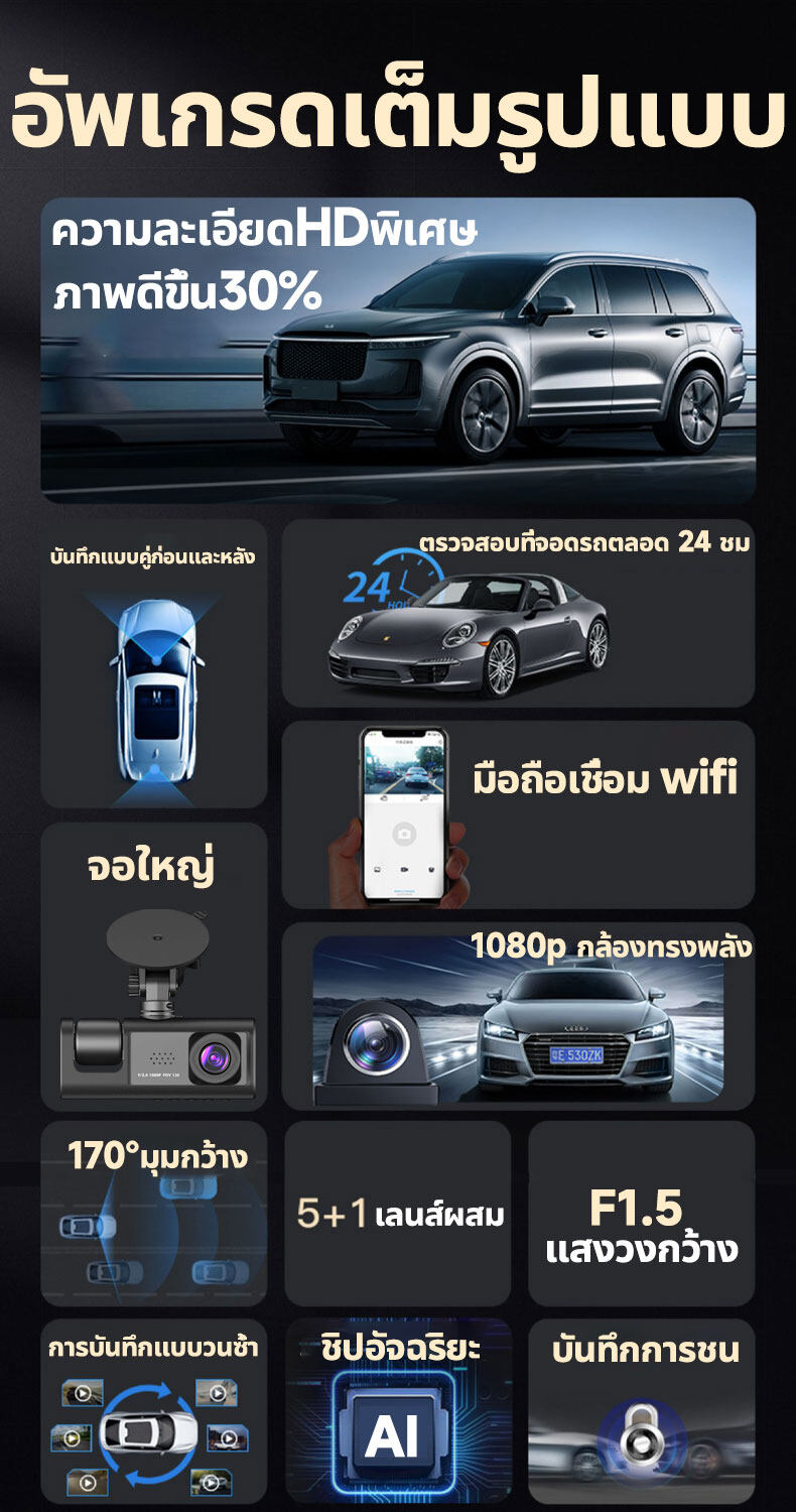 เกี่ยวกับสินค้า 🔥กล้องติดรถยนต์🔥กล้องรถ กล้องติดรถยน 2กล้อง Full HD Car Camera หน้า-หลัง WDR+HRD กลางคืนชัดสุดๆ กล้องติดหน้ารถ กล้องถอยหลัง กล้องหน้ารถ Car Camera